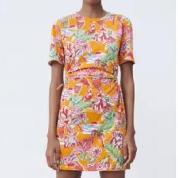 Zara Orange Mini Tropical Jungle Print Cutout Dress - Picture 2 of 12